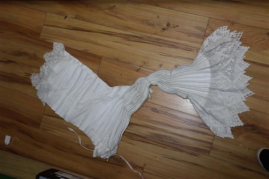 Three linen French priests garments with ecclesiastical crochet